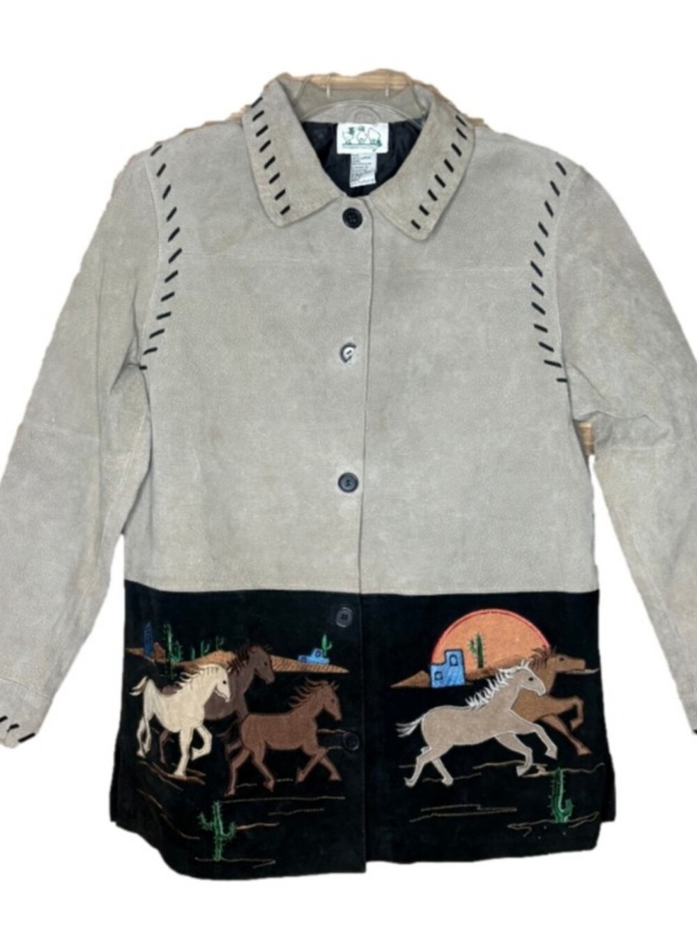 The Quacker Factory Women's Suede Western Embroidered Jacket -Taupe & Black